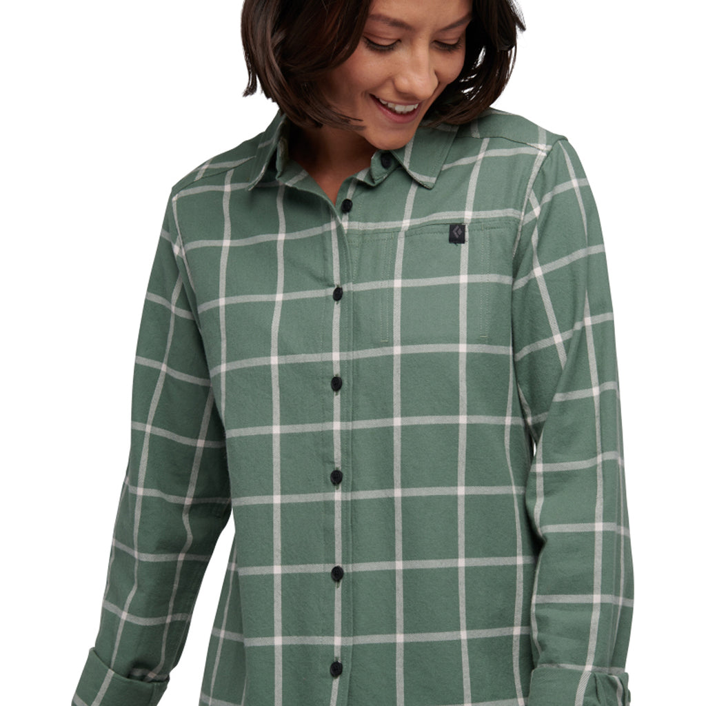 Camisa Mujer W Serenity Ls Flannel Shirt Black Diamond Verde 4